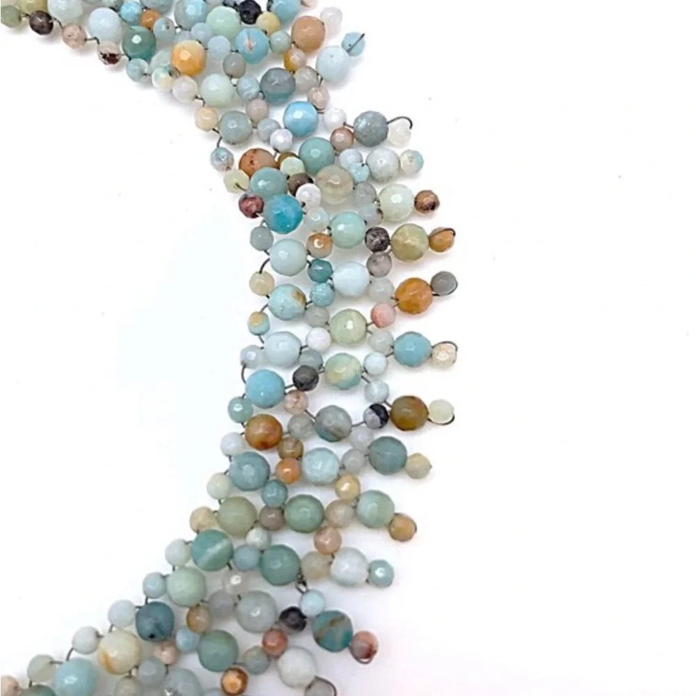Amazonite Hand Crafted Beaded Collar, NWT, Pewter Toggle, Statement Necklace,